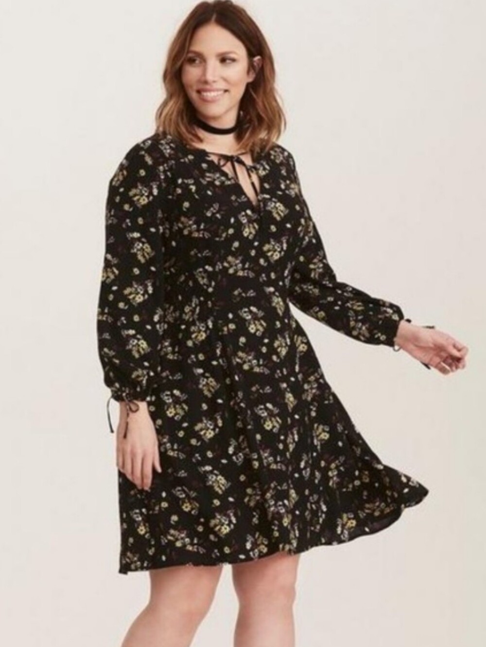 Torrid Black Floral Print Challis Smocked Waist Dress Size 1X